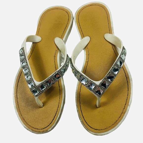 Capelli White Rhinestone Flip Flops size Large (size 1) - Picture 8 of 8